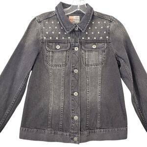Ruff Hewn Black Jean Jacket Trucker Studs Button Up Long Sleeves Womens S Petite